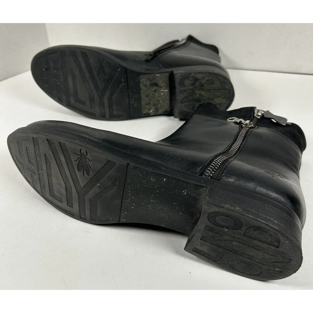 Fly London Black Leather Zippered Ankle Boots Women's Size 42 /10.5